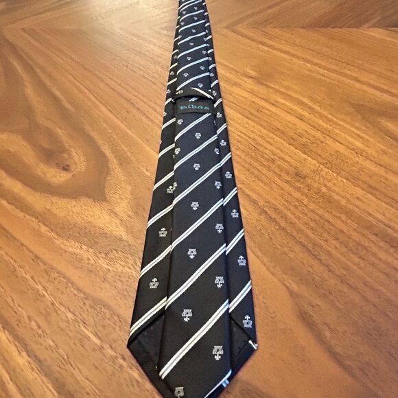 Men's Bibas Black and White Necktie with Crown Detail. - Picture 2 of 5